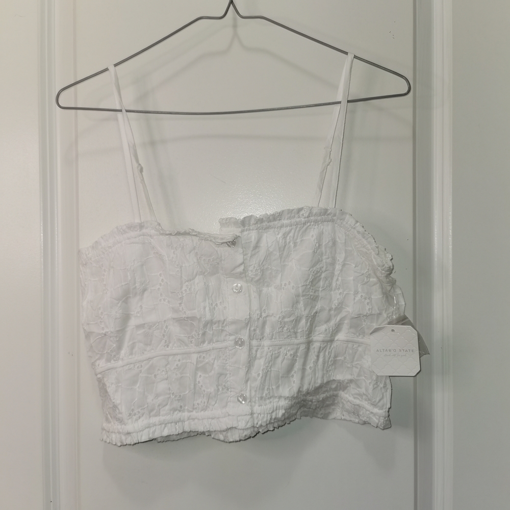 Altar'd State White‎ Eyelet Button-Front Cropped Cami Top